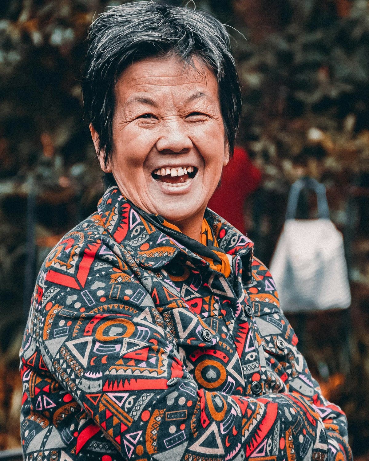 An elderly woman in a contemplative portrait