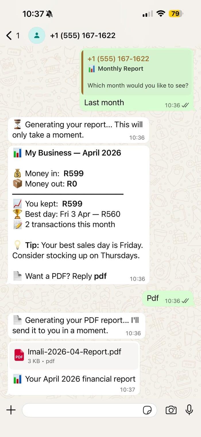 Imali on WhatsApp: an April 2026 monthly business report