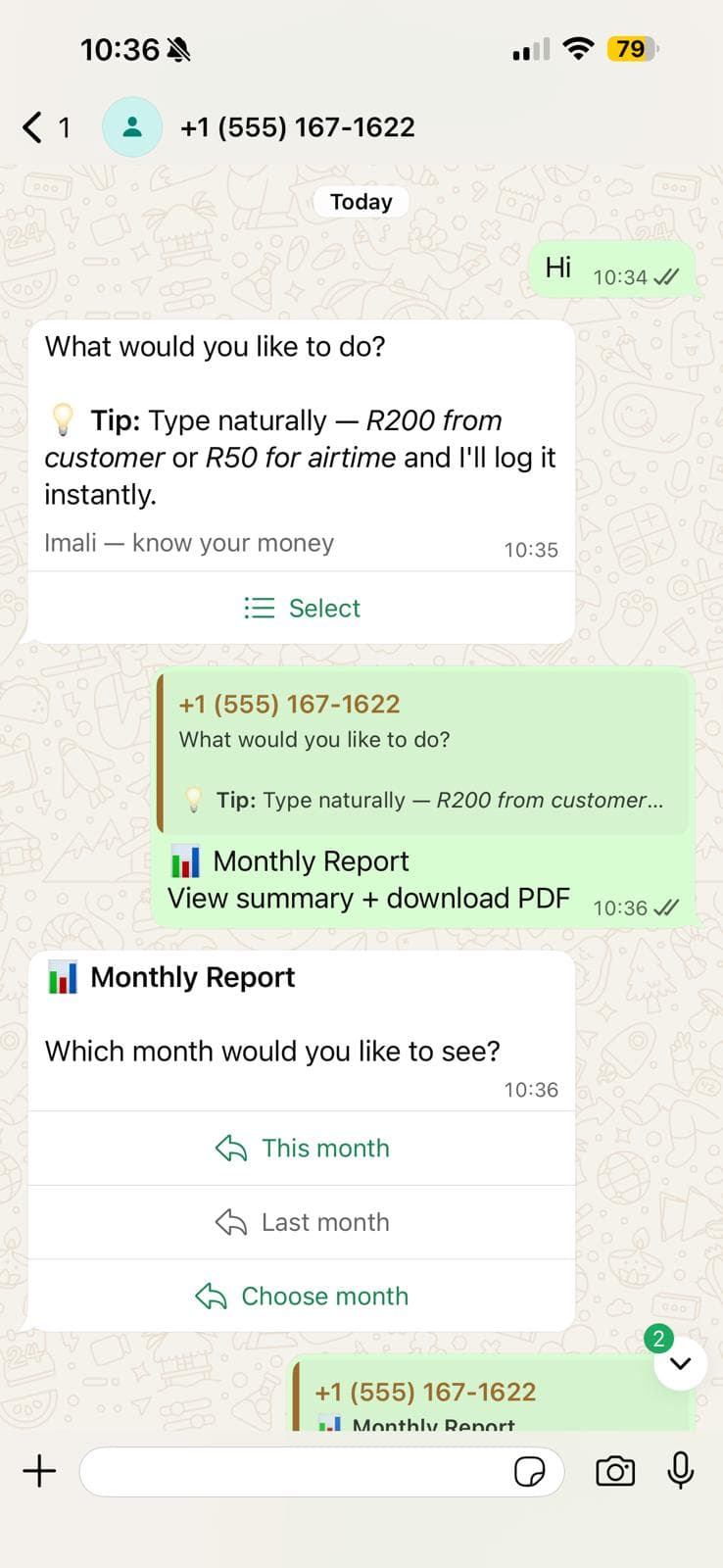 Imali monthly view on WhatsApp